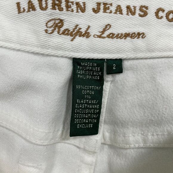 Lauren Jean Co.  Ralph Lauren 2 White Denim Jeans Cotton‎ Blend Classic Midcalf - Picture 4 of 7